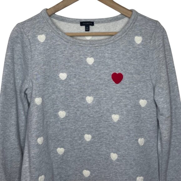 TALBOTS | Gray Long Sleeve Crewneck Sweatshirt with Embroidered Hearts | Size XS - Picture 3 of 13
